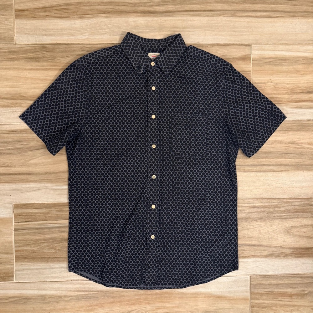 Faherty Brand Mens Indigo Organic Cotton Scale Pattern Short Sleeve Shirt Size M
